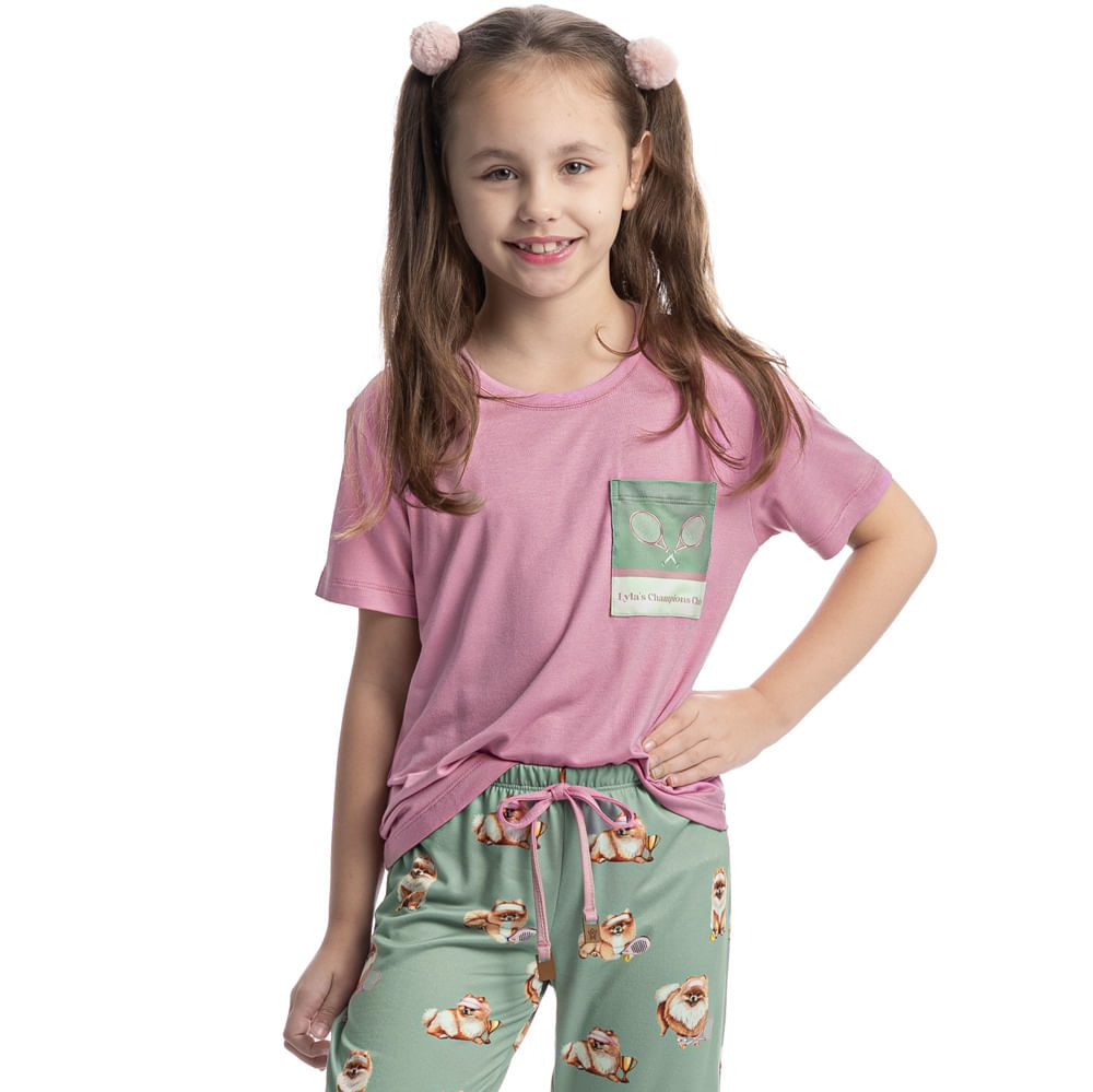 Pijama Infantil Longo Manga Curta Lyla Sports Verde - Imagem 1