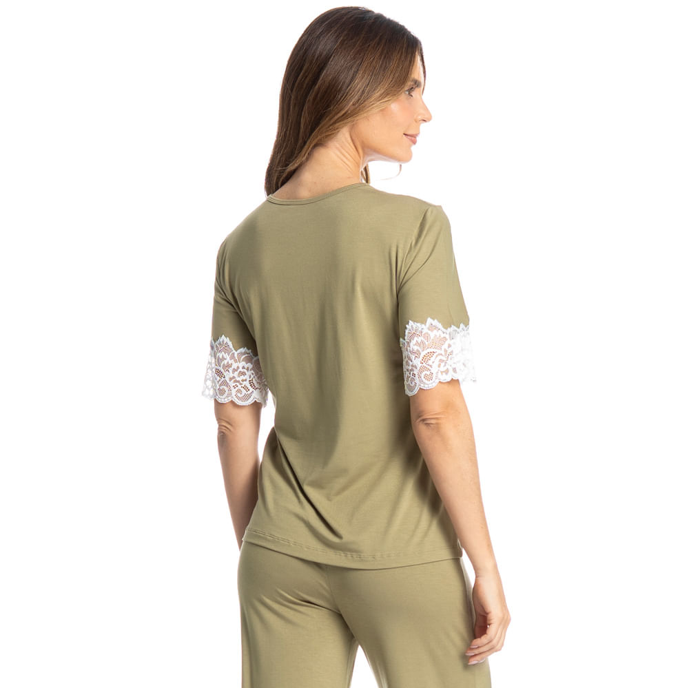 Pijama Feminino Capri Com Renda Aurora Verde - Imagem 2
