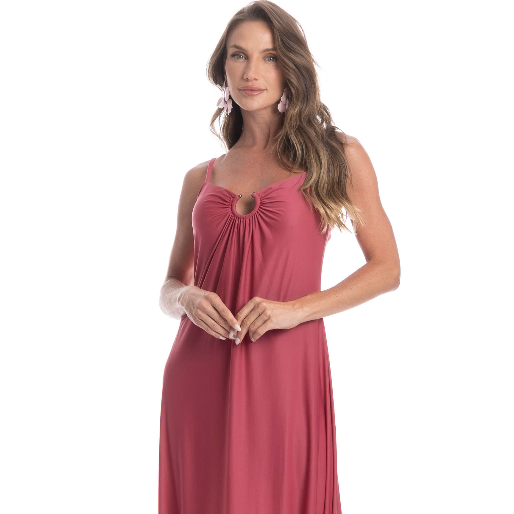 Vestido Longo Com Argola Romã Rosa - Imagem 1