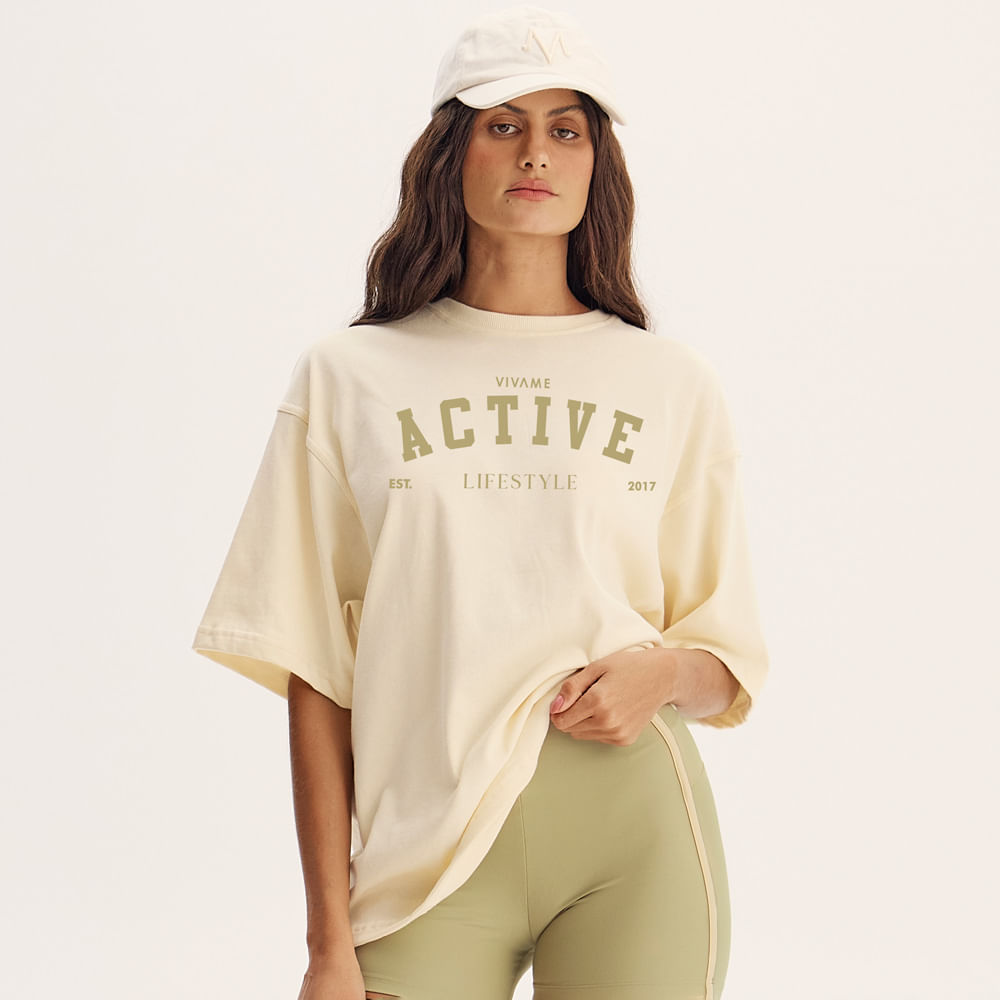 Camiseta Malha Oversized Alfa Sport Bege - Imagem 1