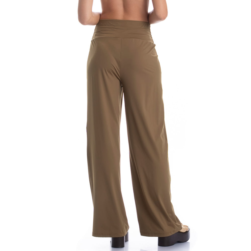 Calça Feminina Com Cós Frontal Franzido Cravo Marrom - Imagem 2