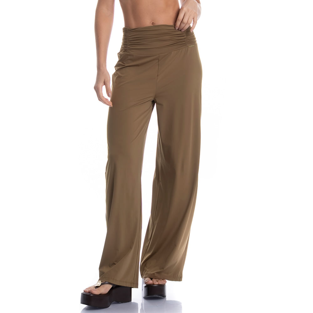 Calça Feminina Com Cós Frontal Franzido Cravo Marrom - Imagem 1