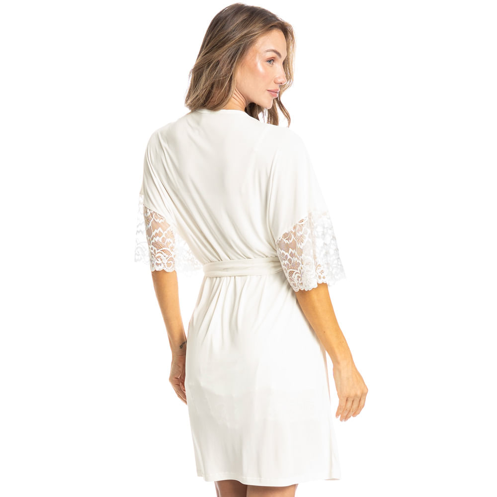 Robe Feminino Curto Com Renda Manu Branco - Imagem 2