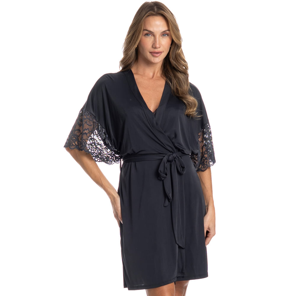 Robe Feminino Curto Com Renda Manu Preto - Imagem 1