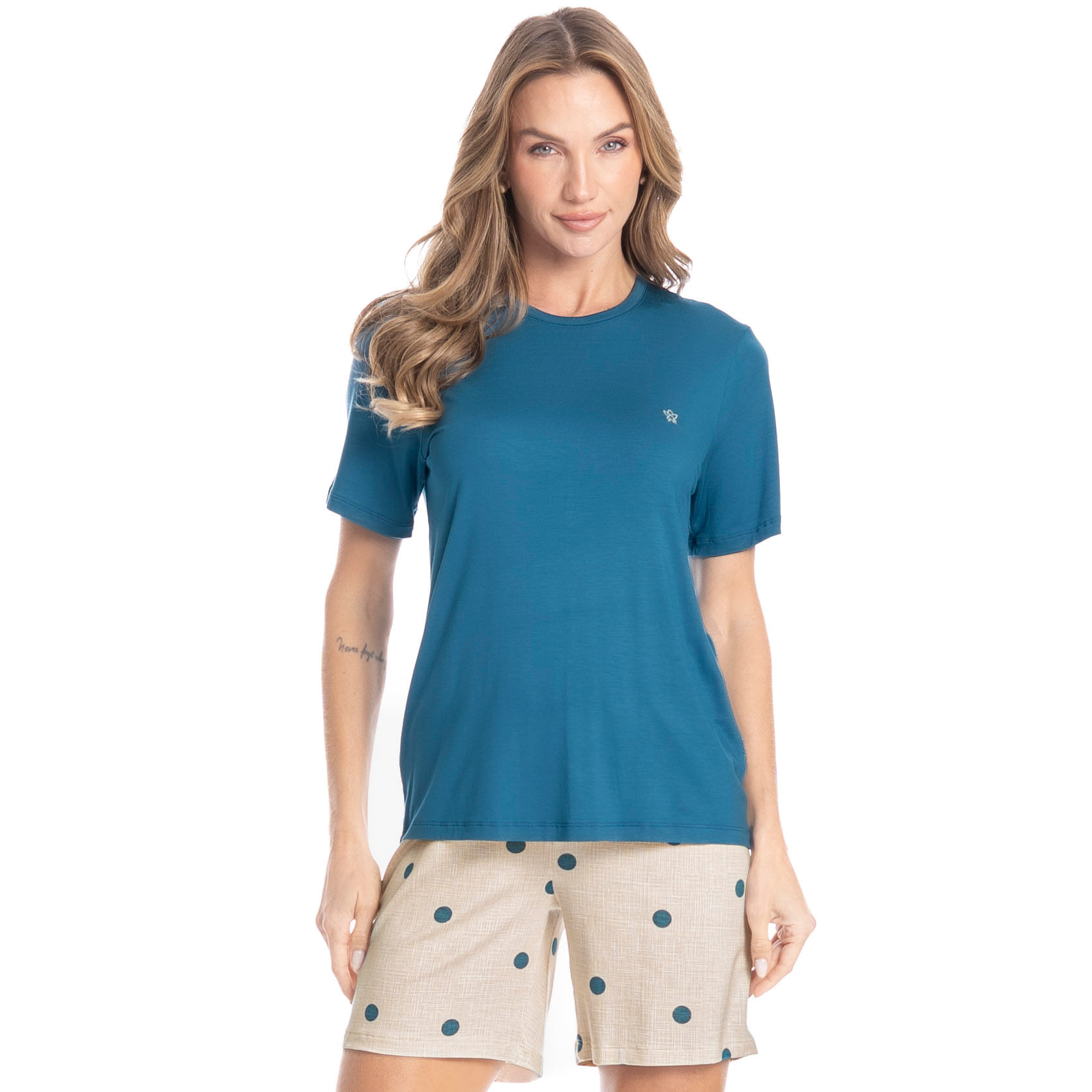 Pijama Feminino Shortão Maiara Azul-2 - Imagem 1