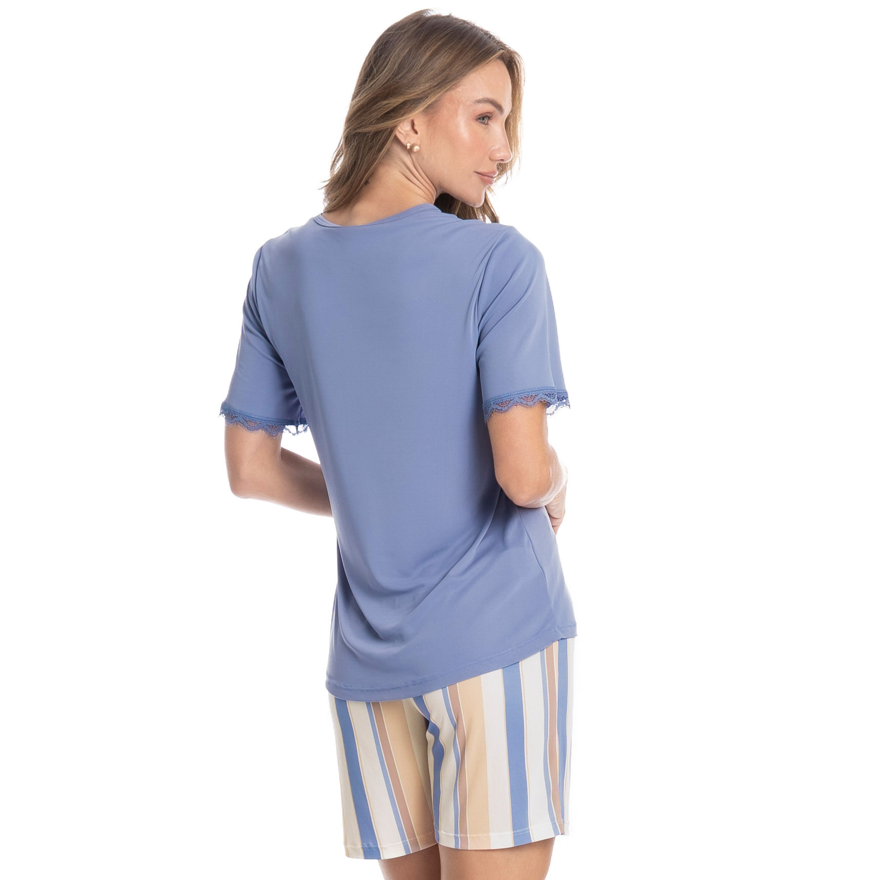 Pijama Feminino Shortão Paola Azul - Imagem 2