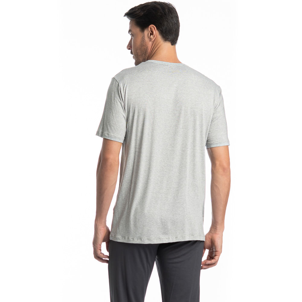 Pijama Masculino Longo Manga Curta Henrique Tombini Cinza - Imagem 2