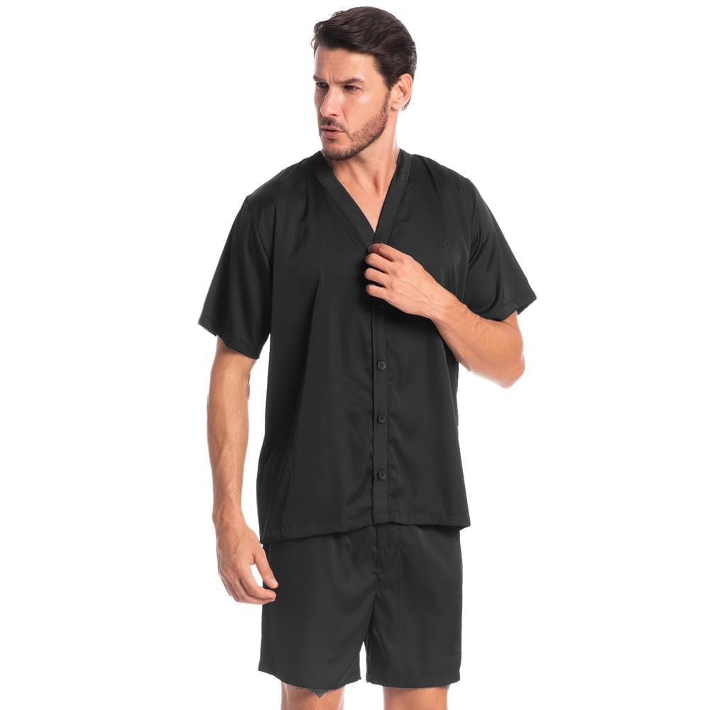 Pijama Masculino Curto Americano Enzo Tombini Preto - Imagem 1