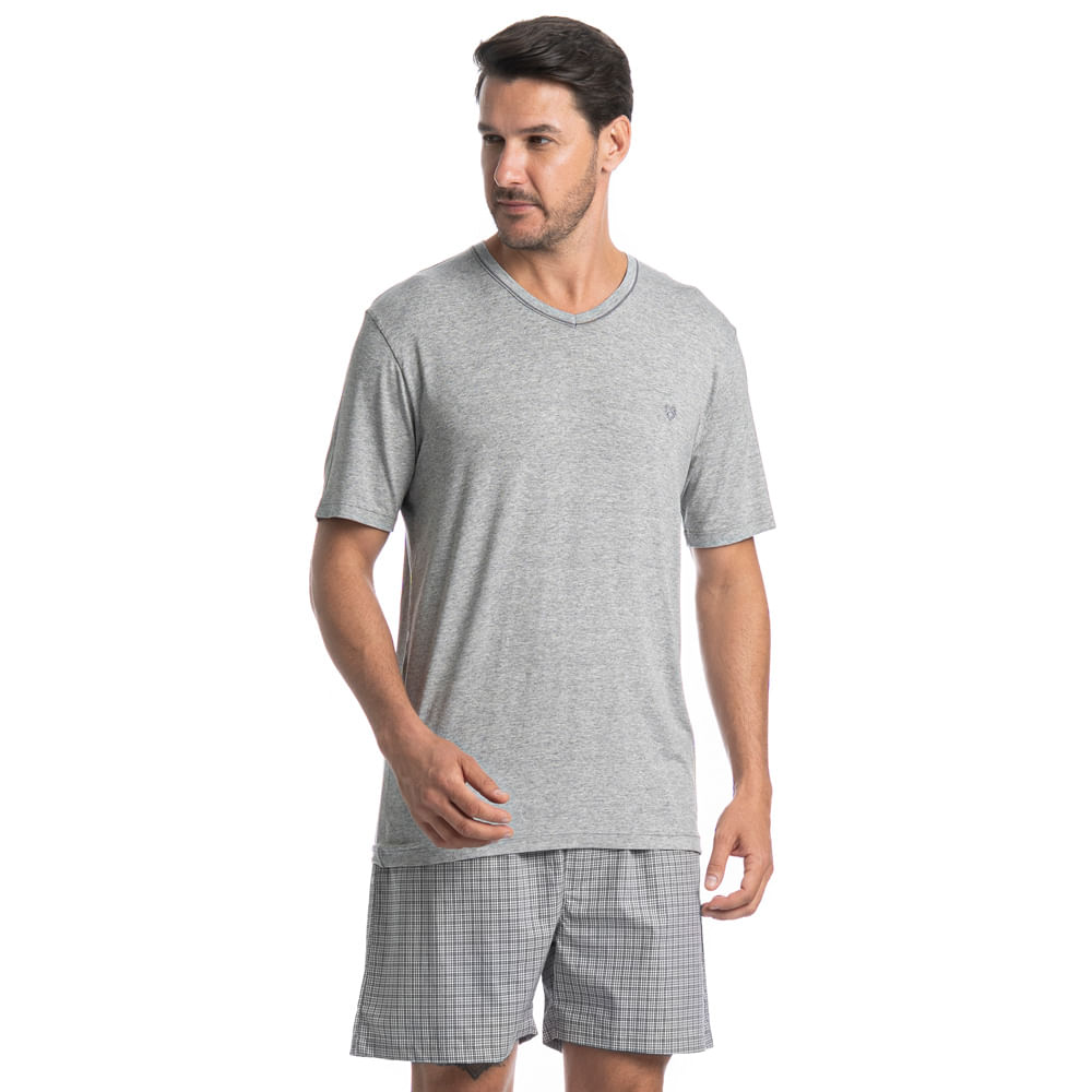Pijama Masculino Curto Lorenzo Tombini Cinza - Imagem 1