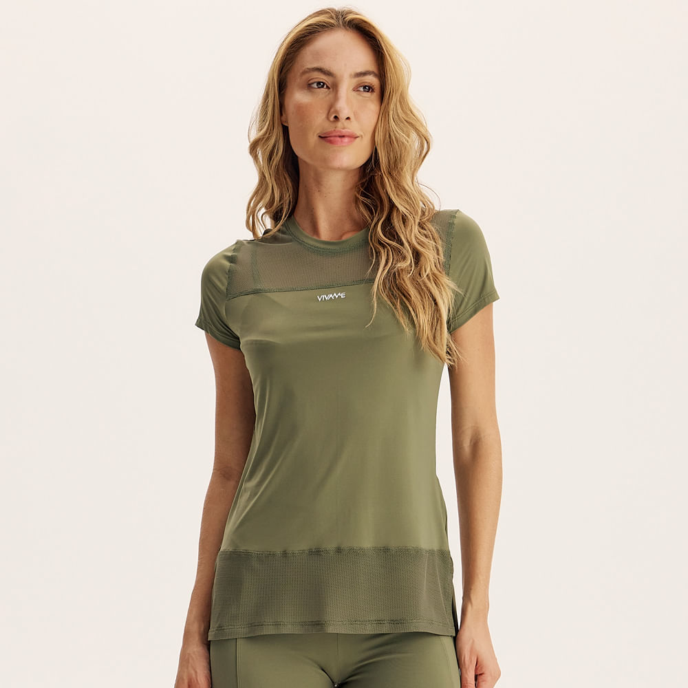 Camiseta Feminina Com Tela Uv Core Vivame Verde - Imagem 1