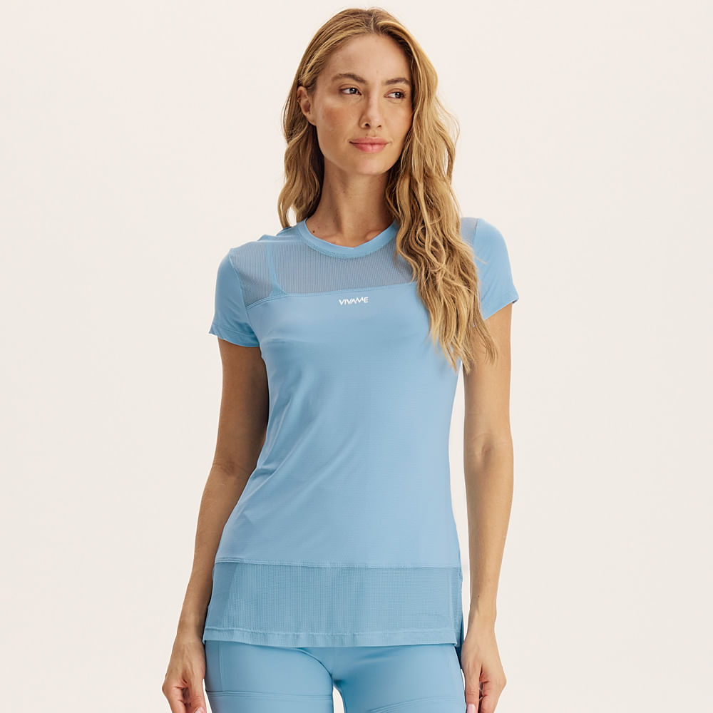 Camiseta Feminina Com Tela Dry-move Core Vivame Azul - Imagem 1
