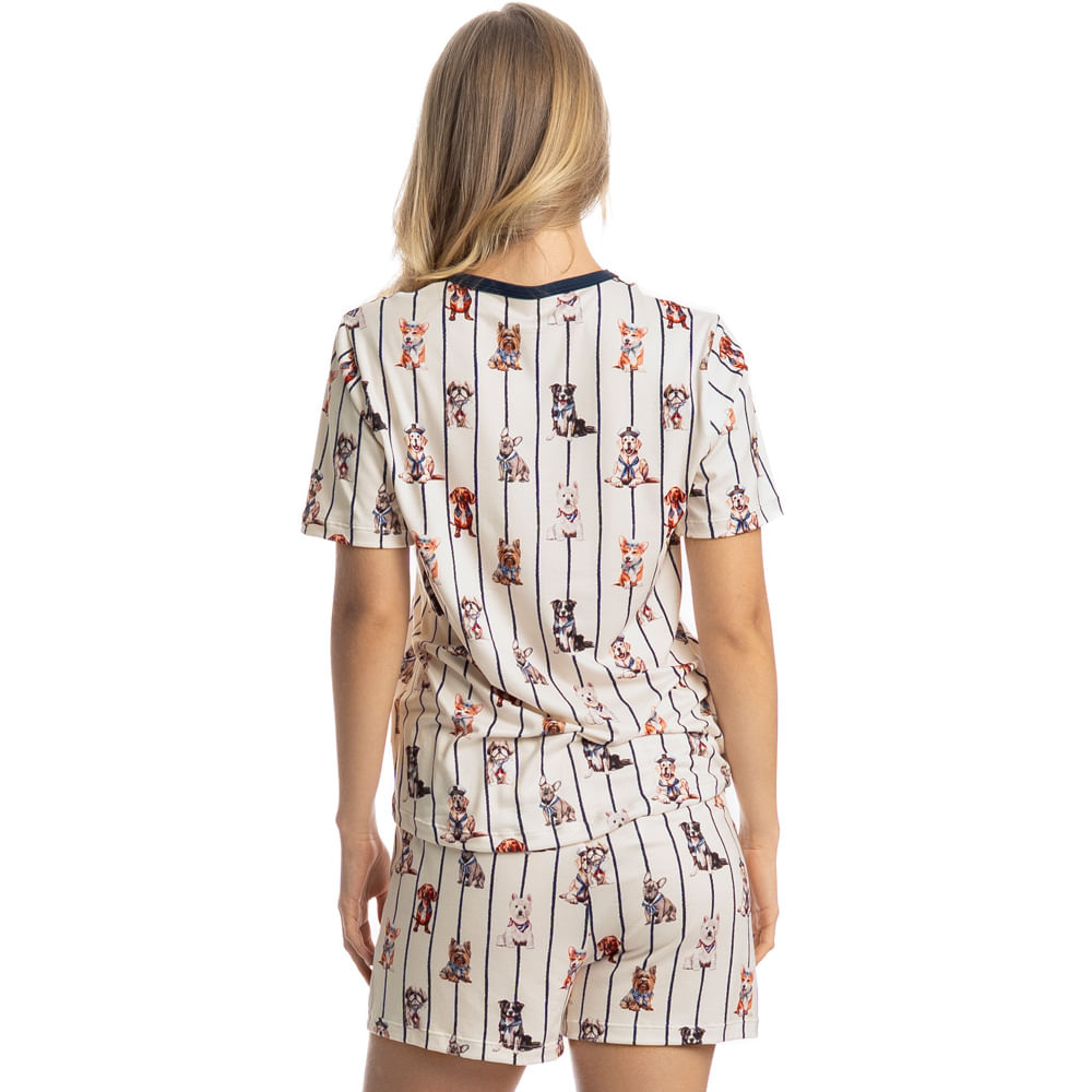 Pijama Curto Feminino Sailor Dogs Azul-marinho - Imagem 2