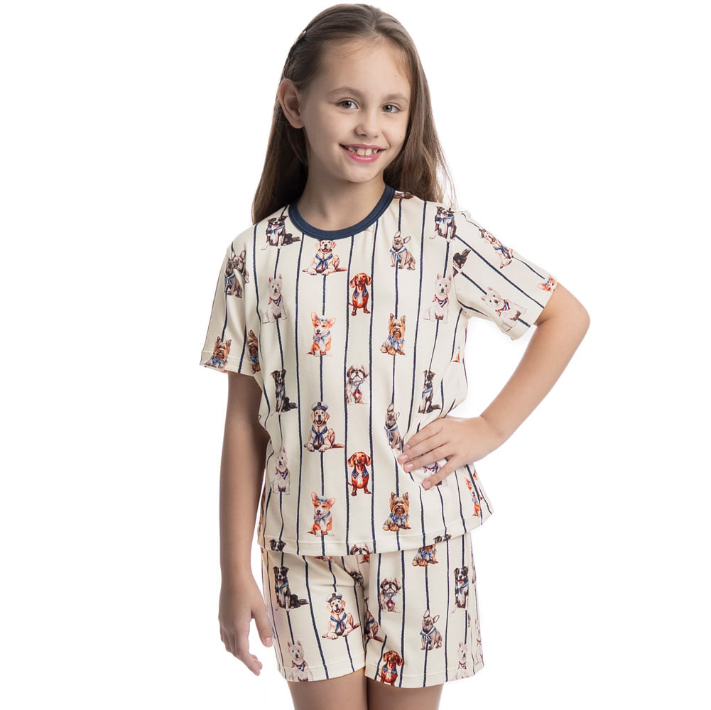 Pijama Curto Infantil Unissex Sailor Dogs Azul-marinho - Imagem 1