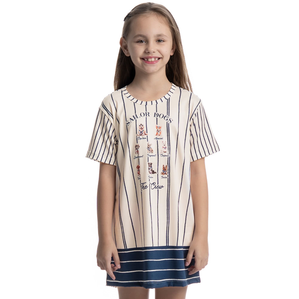 Camisão Curto Infatil Sailor Dogs Azul-marinho - Imagem 1