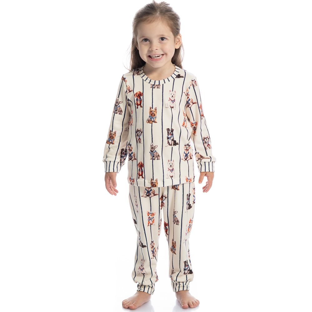 Pijama Infantil Unissex Longo Sailor Dogs Azul-marinho - Imagem 1