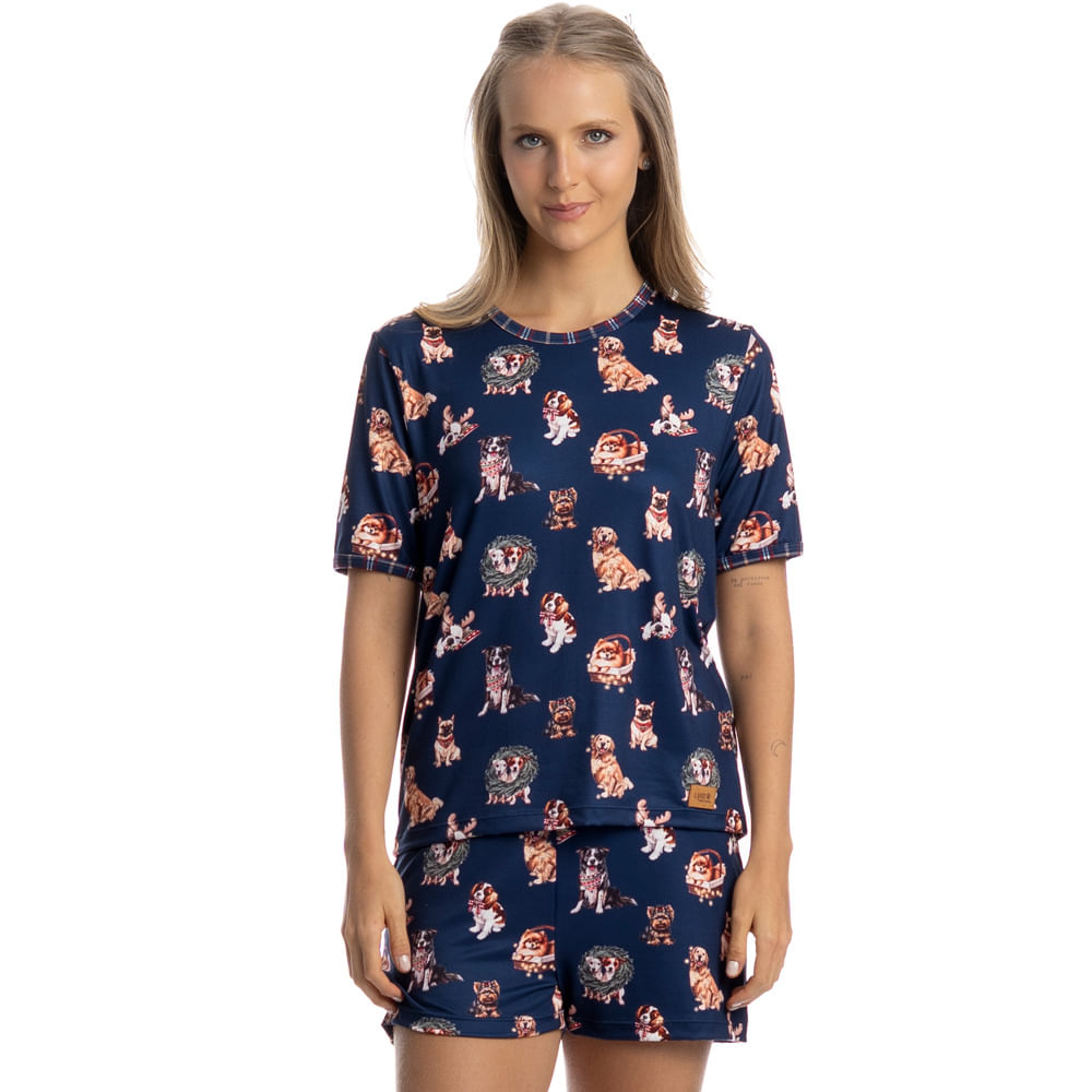 Pijama Curto Feminino Jolly Azul-marinho - Imagem 1