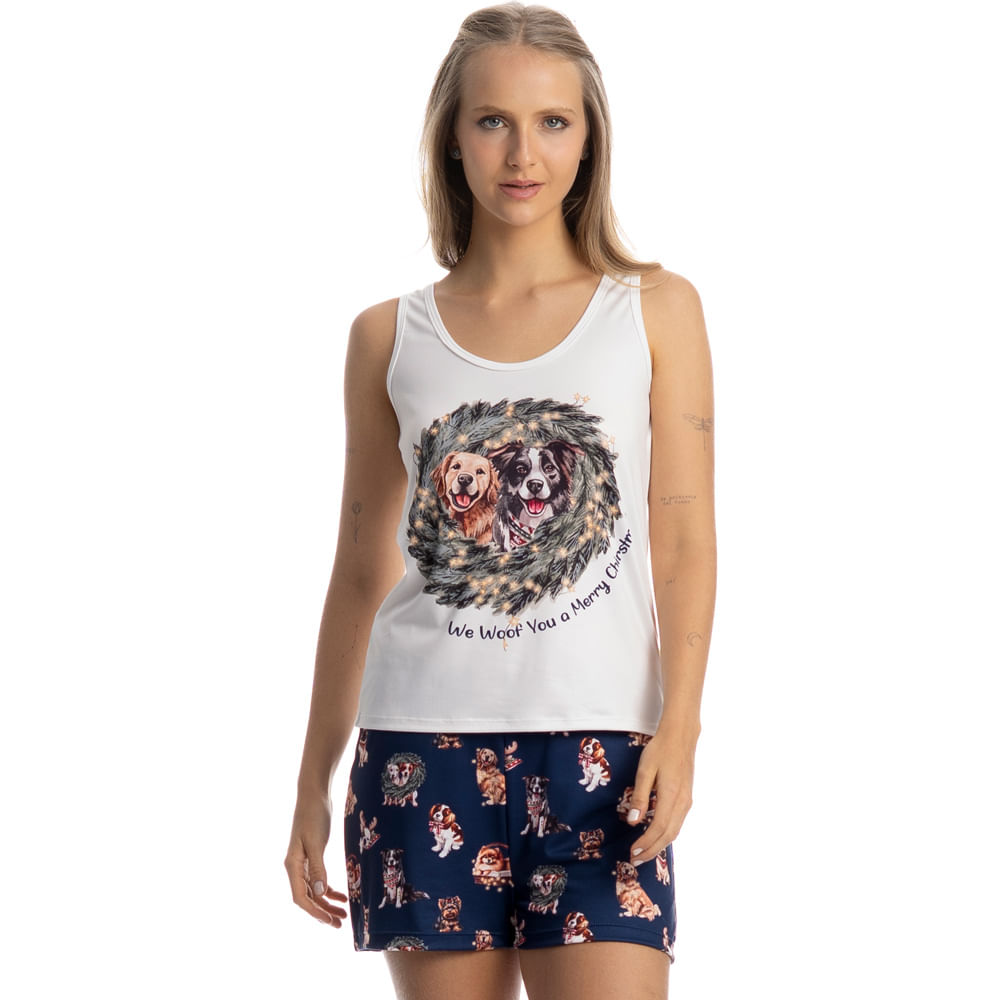 Pijama Feminino Curto Regata Jolly Azul-marinho - Imagem 1