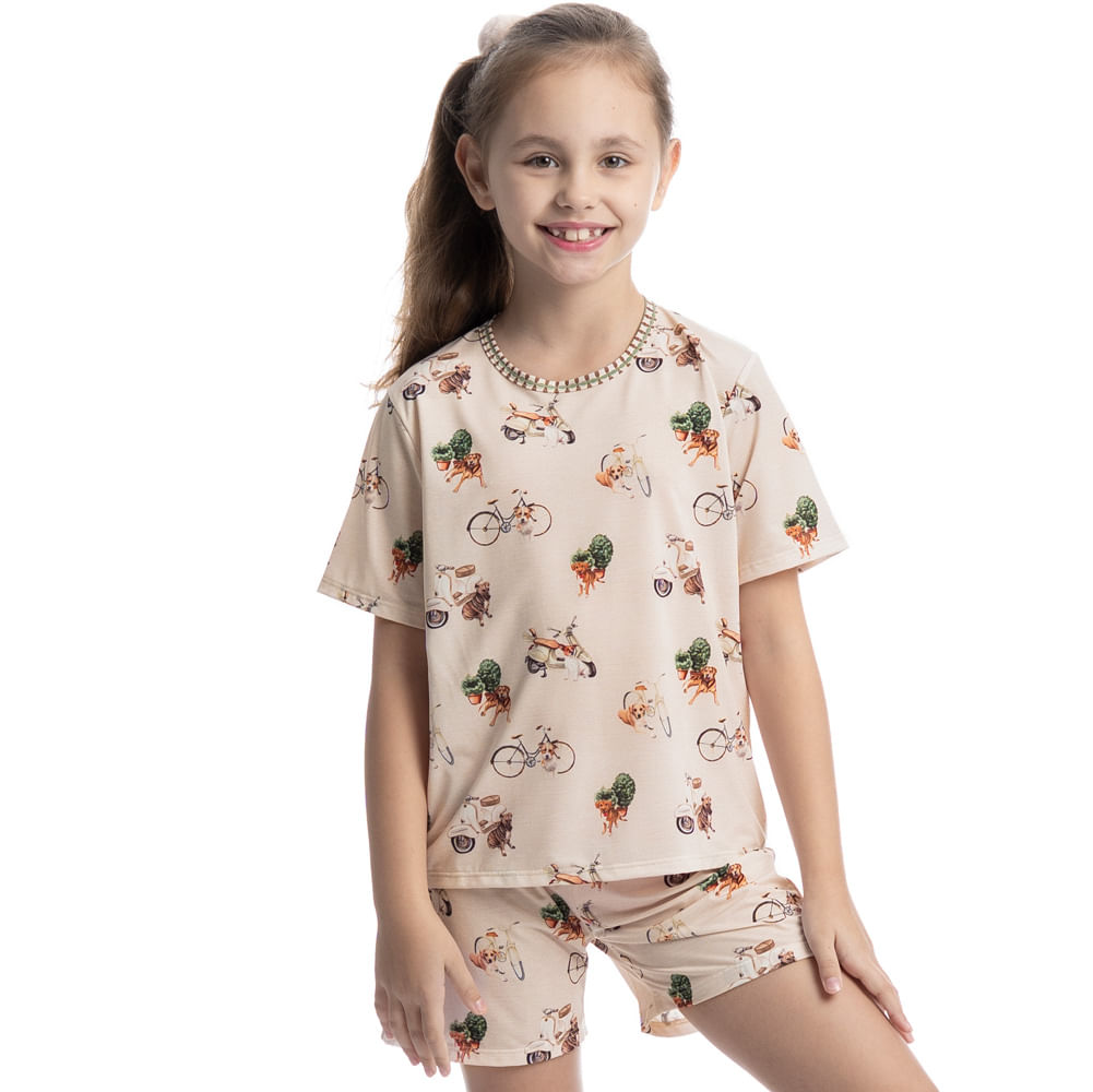 Pijama Curto Infantil Unissex Vira Latas Branco - Imagem 1