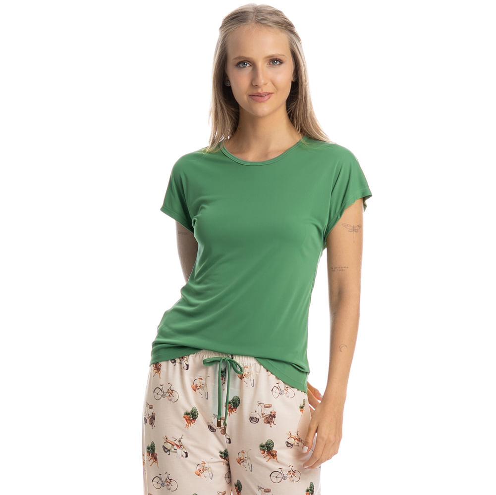 Pijama Feminino Capri Vira Latas Branco - Imagem 1