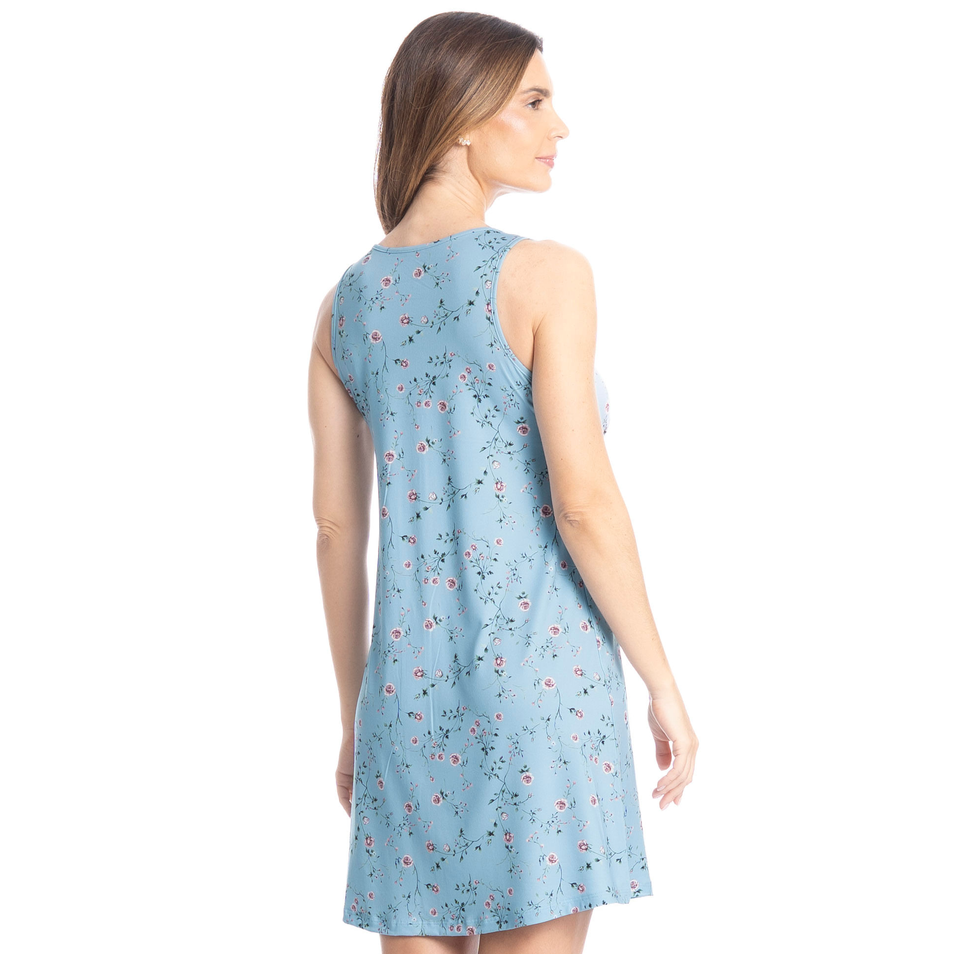 Camisão Regata Abotoado Com Renda Rosa Azul - Imagem 2