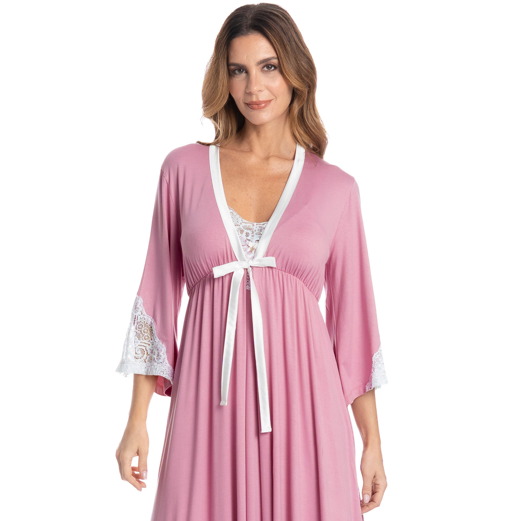 Robe Midi Com Renda Luna Rosa - Imagem 1