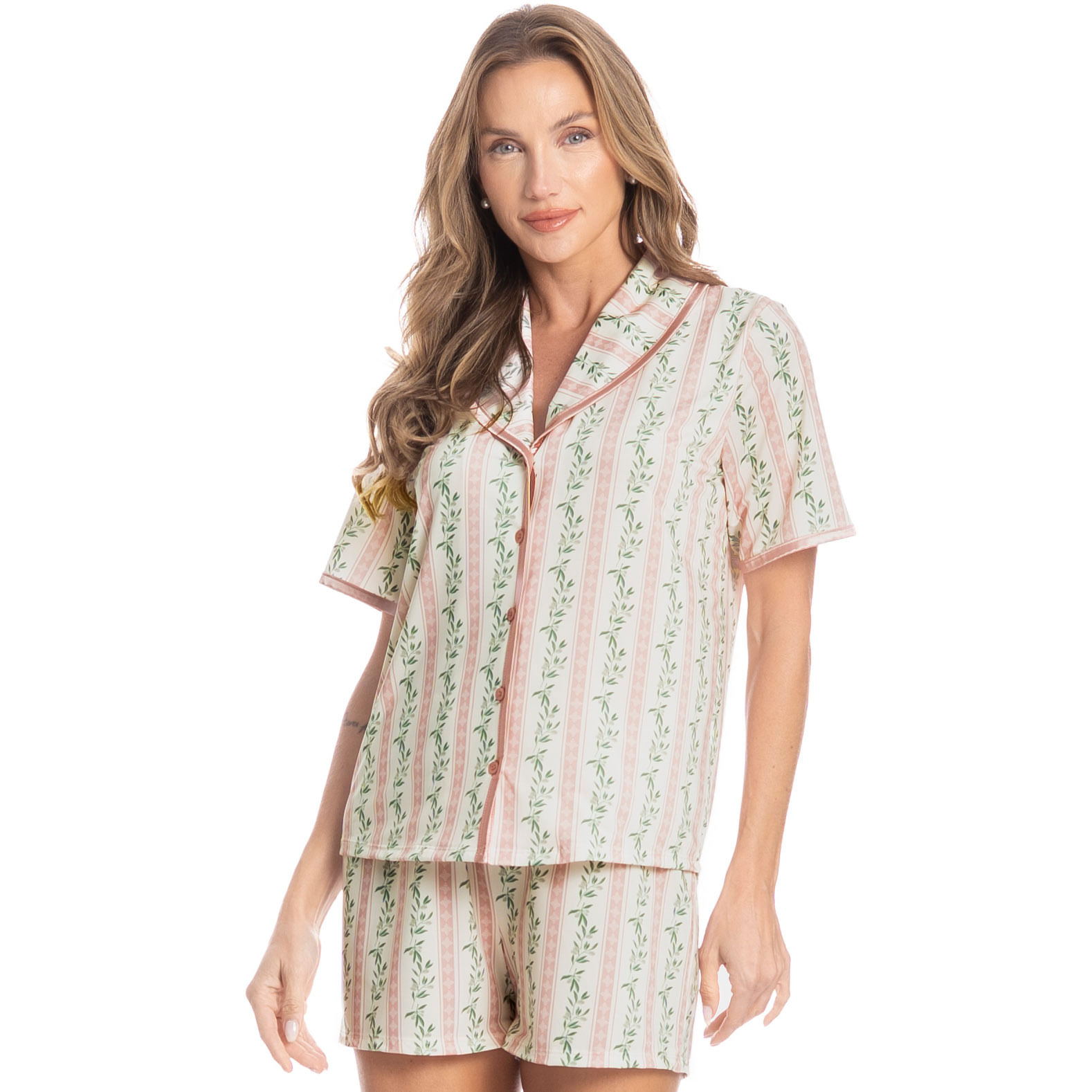 Pijama Feminino Curto Americano Oliveiras Rosa-3 - Imagem 1