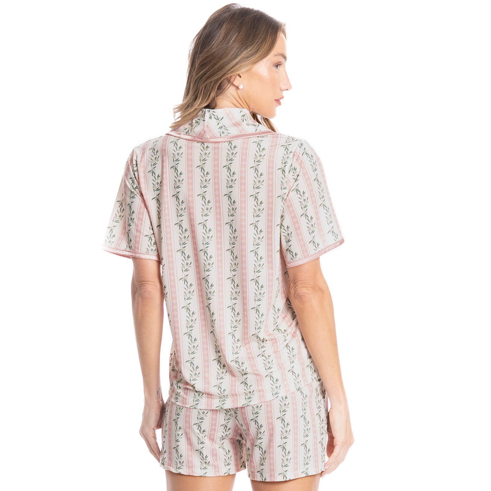 Pijama Feminino Curto Americano Oliveiras Rosa-3 - Imagem 2