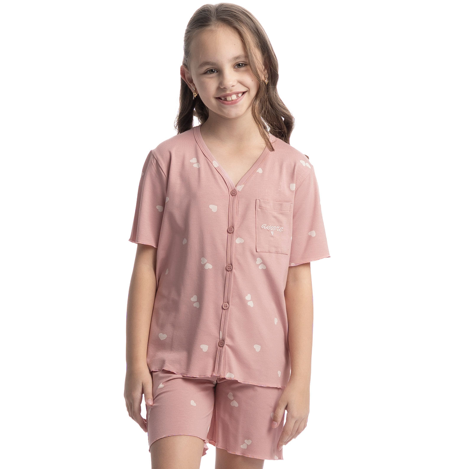 Pijama Infantil Curto Americano Amore Rosa-3 - Imagem 1