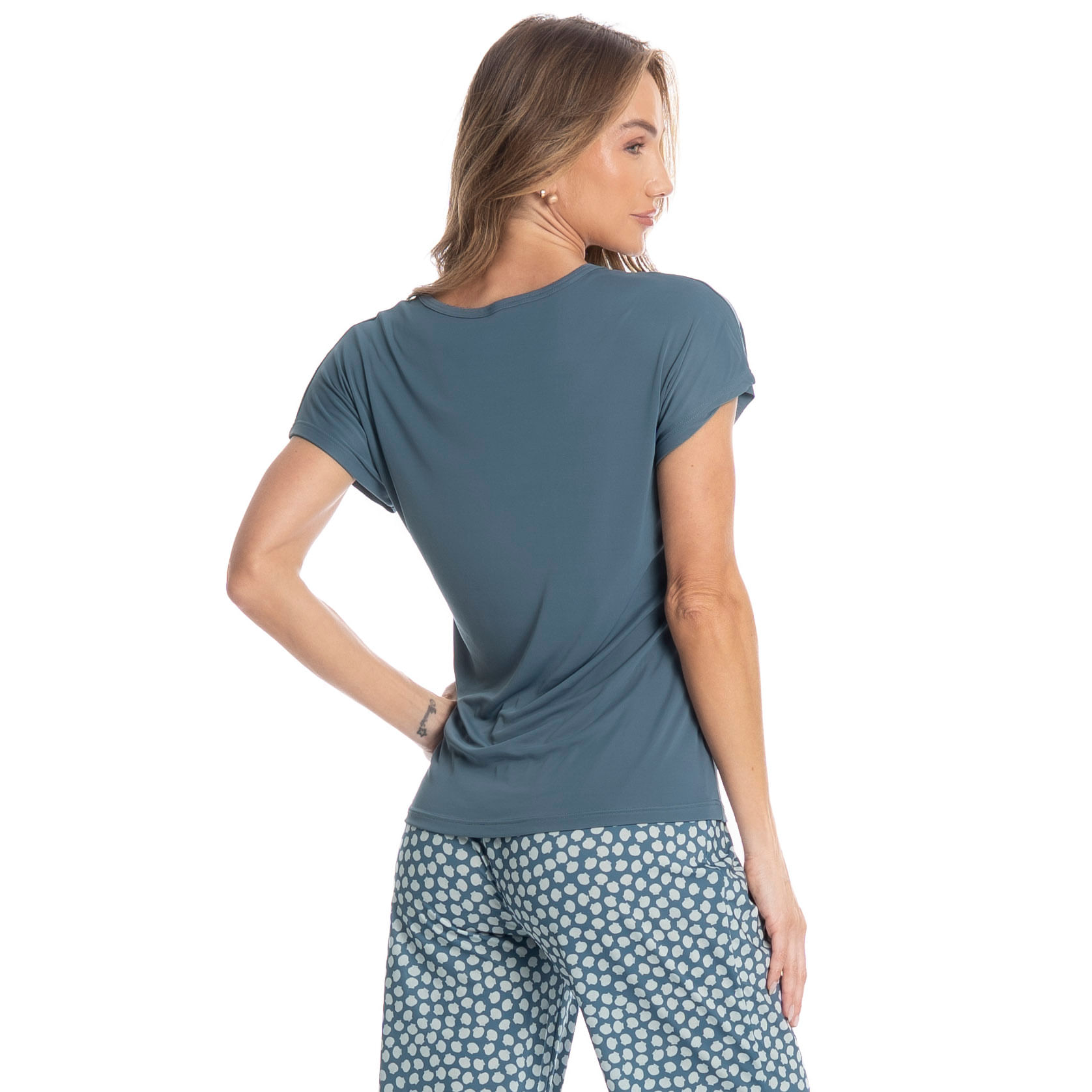 Pijama Feminino Longo Manga Curta Oceano Azul-2 - Imagem 2