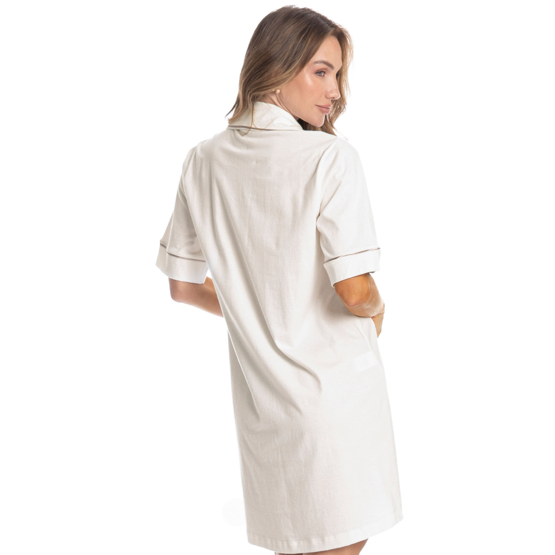 Camisão Feminino Abotoado Curto Bela Branco - Imagem 2