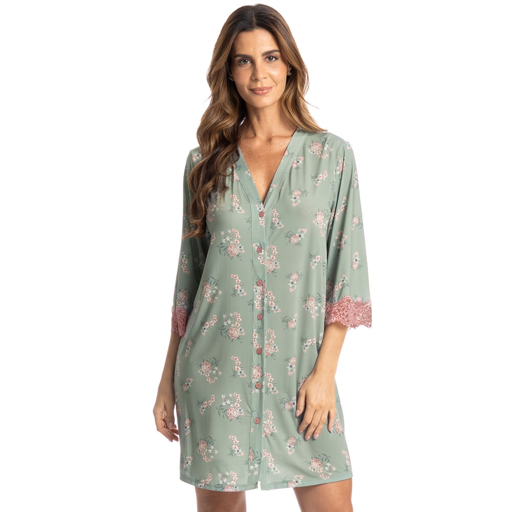 Camisão Curto Abotoado Fiore Verde - Imagem 1