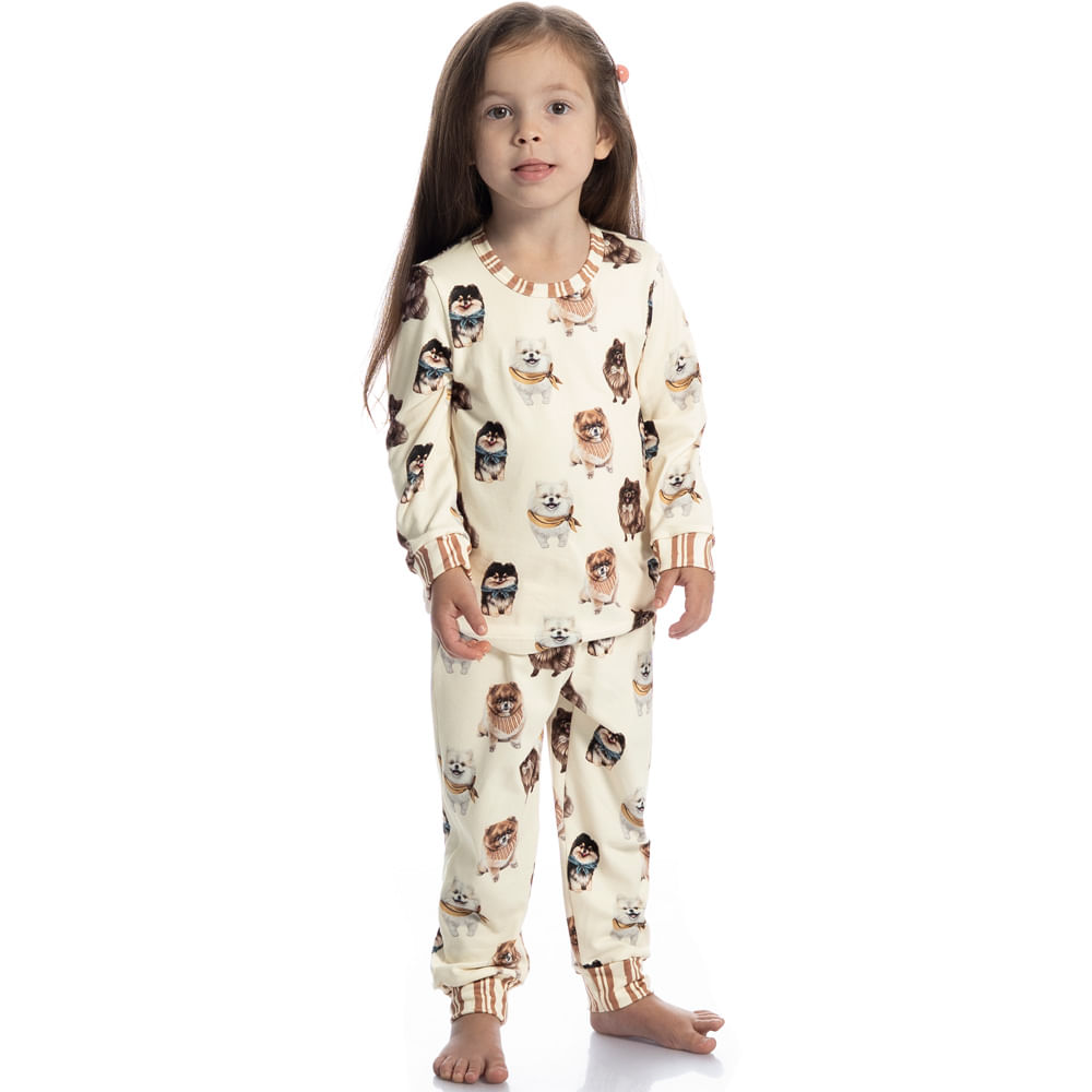 Pijama Infantil Unissex Longo Moka Branco - Imagem 1