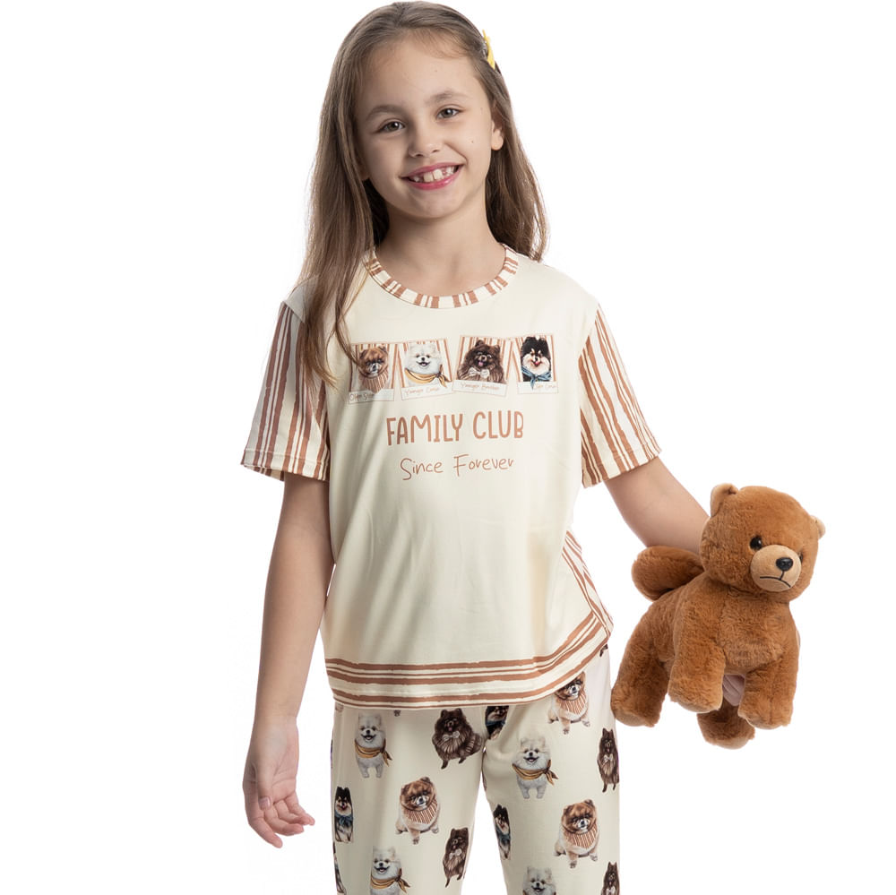 Pijama Infantil Unissex Longo Manga Curta Moka Branco - Imagem 1