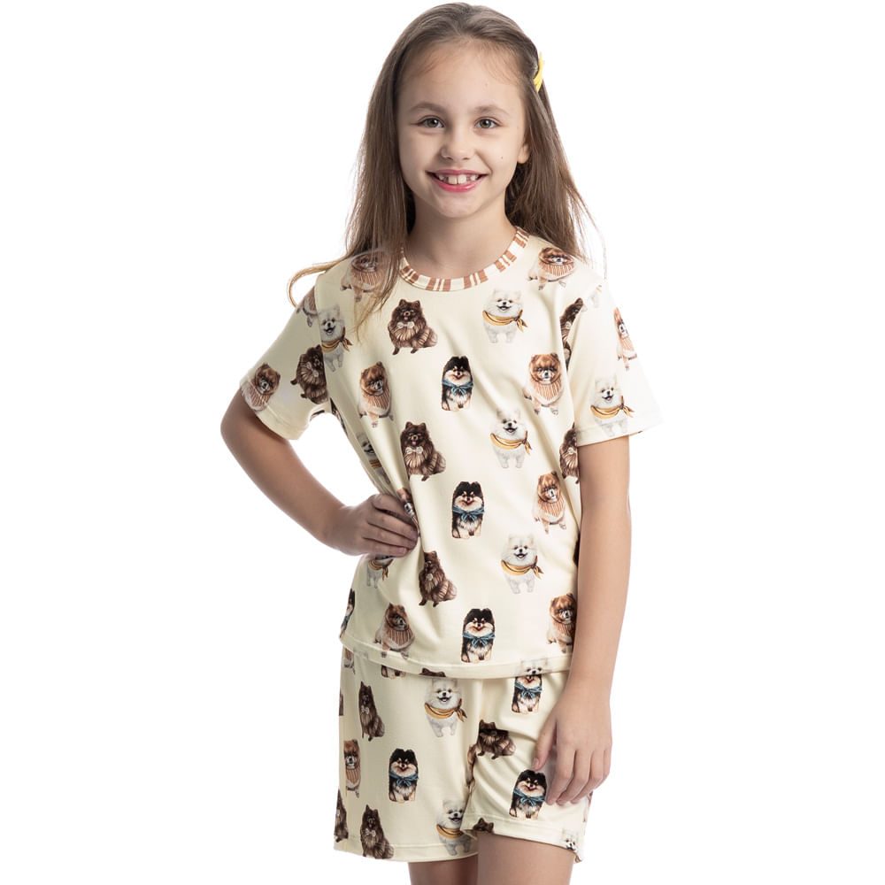 Pijama Curto Infantil Unissex Moka Branco - Imagem 1