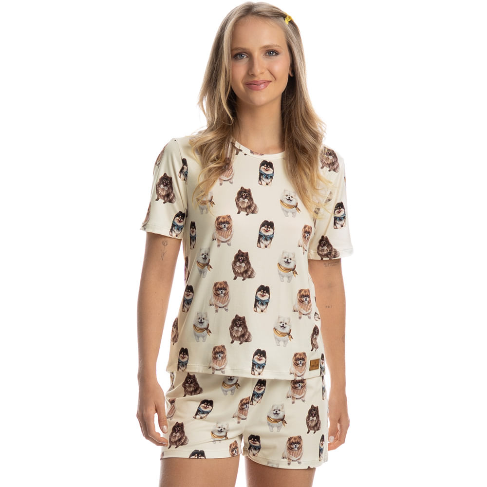 Pijama Curto Feminino Moka Branco - Imagem 1