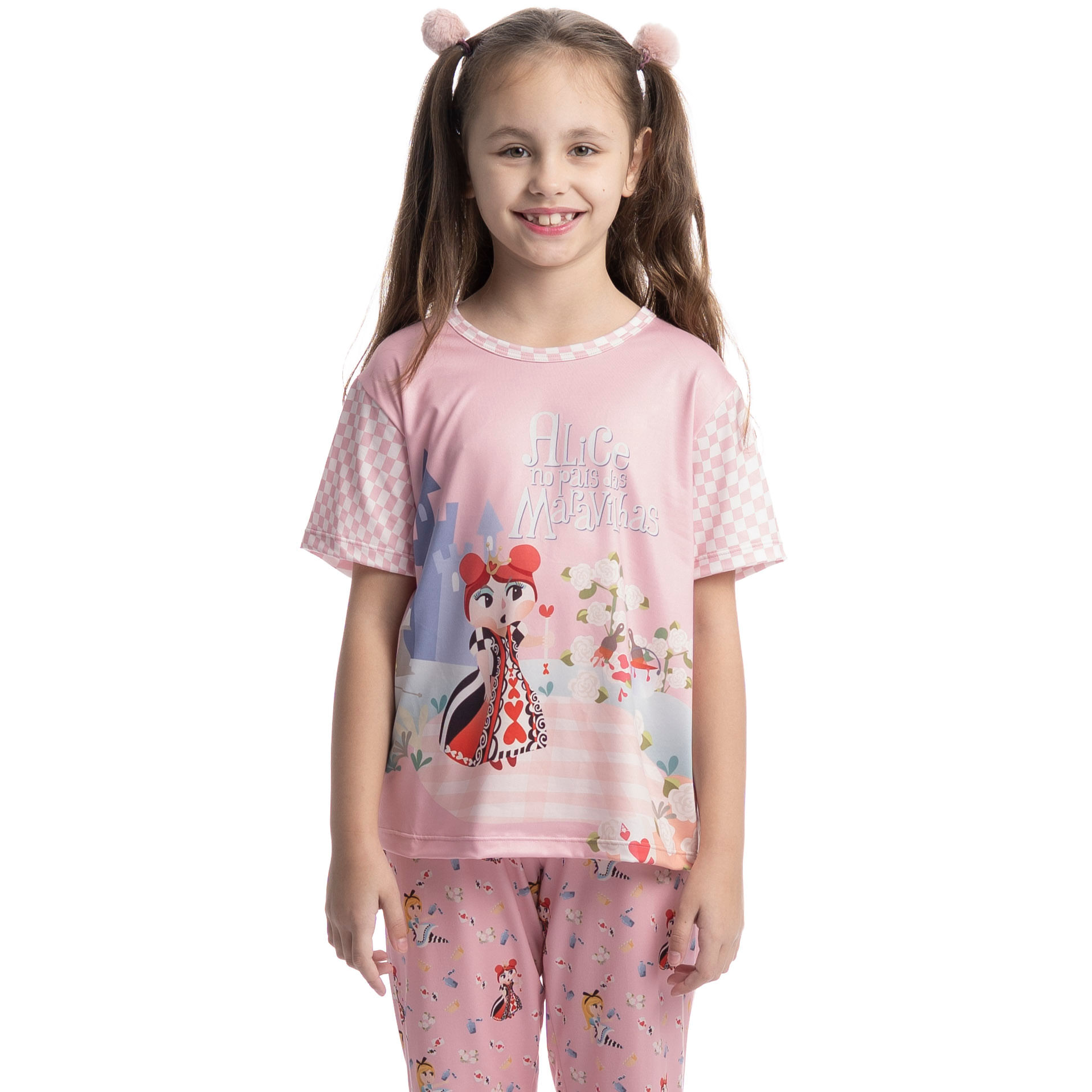 Pijama Infantil Longo Manga Curta Alice Rosa-3 - Imagem 1