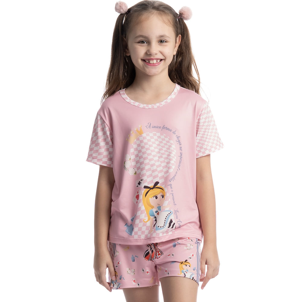 Pijama Curto Infantil Alice Rosa-3 - Imagem 1
