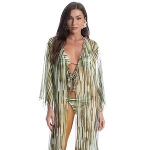 Kaftan De Tule Com Manga Cipreste