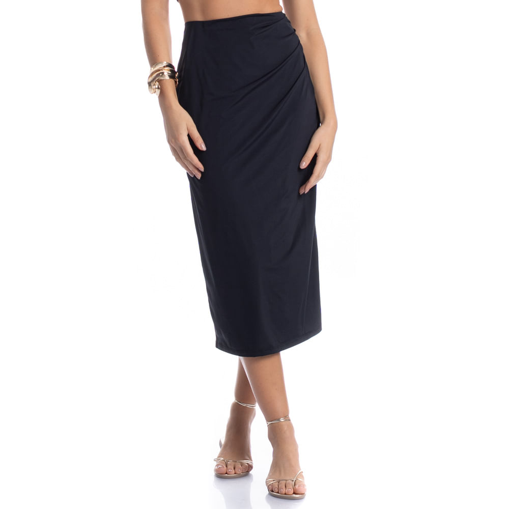 Saia Lateral Franzida Pérsia Preto - Imagem 1