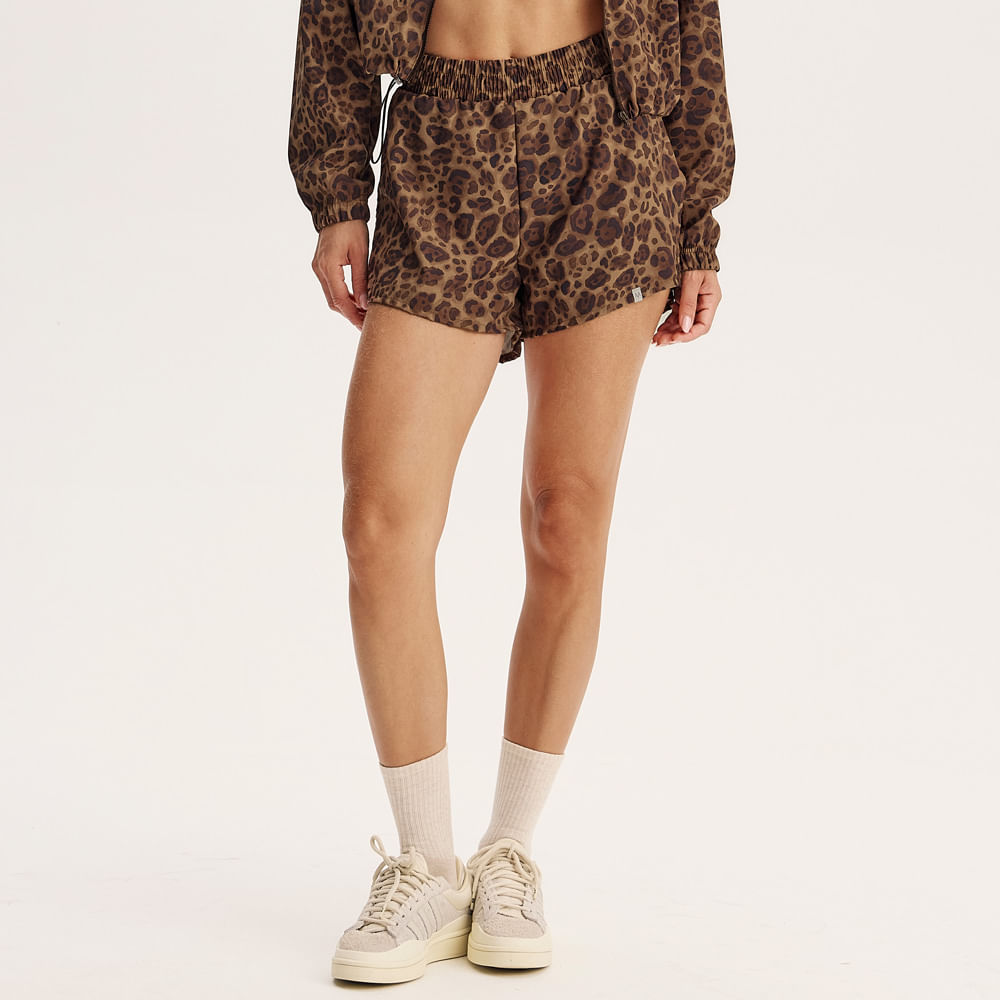Shorts Duplo Estampado Wild Vivame Marrom - Imagem 1