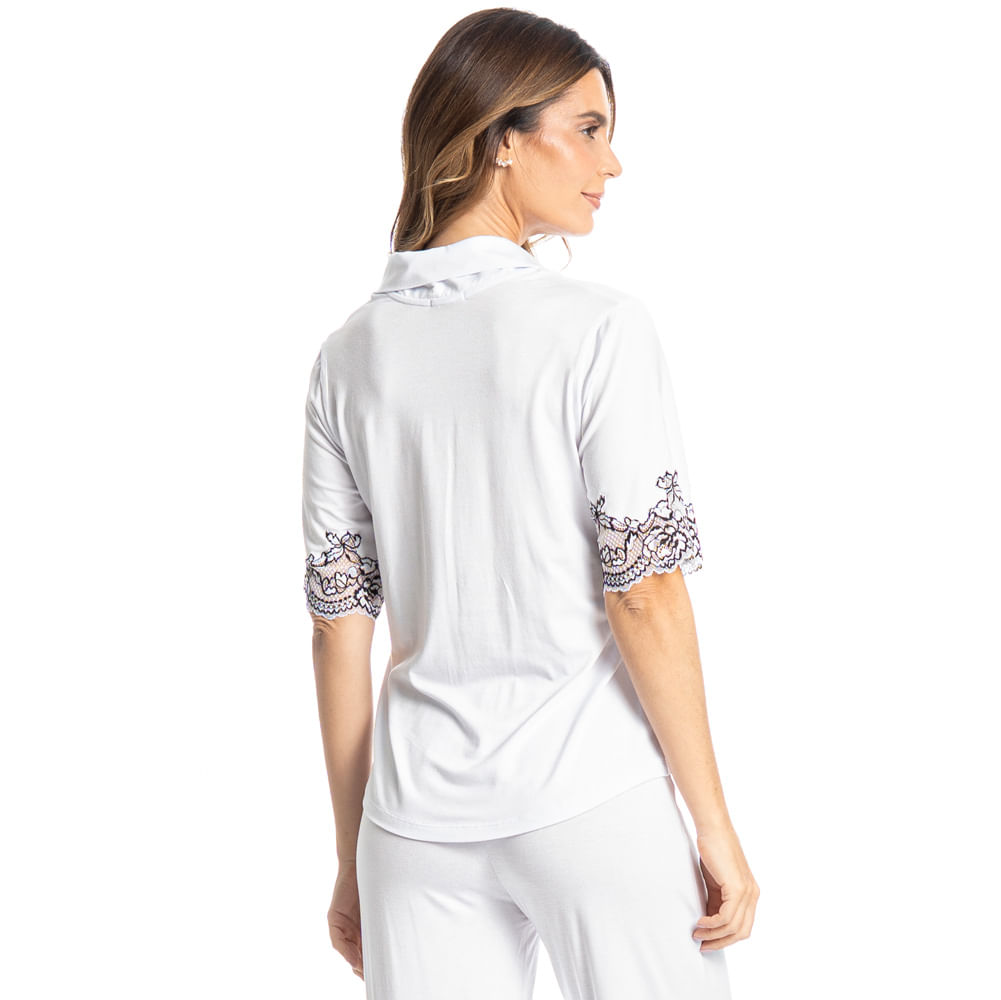 Pijama Feminino Longo Americano Selene Branco - Imagem 2