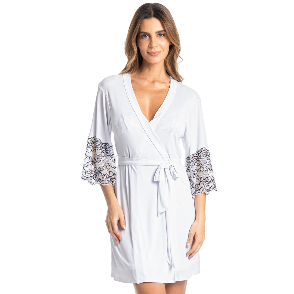 Robe Feminino Curto Com Renda Selene Branco - Imagem 1