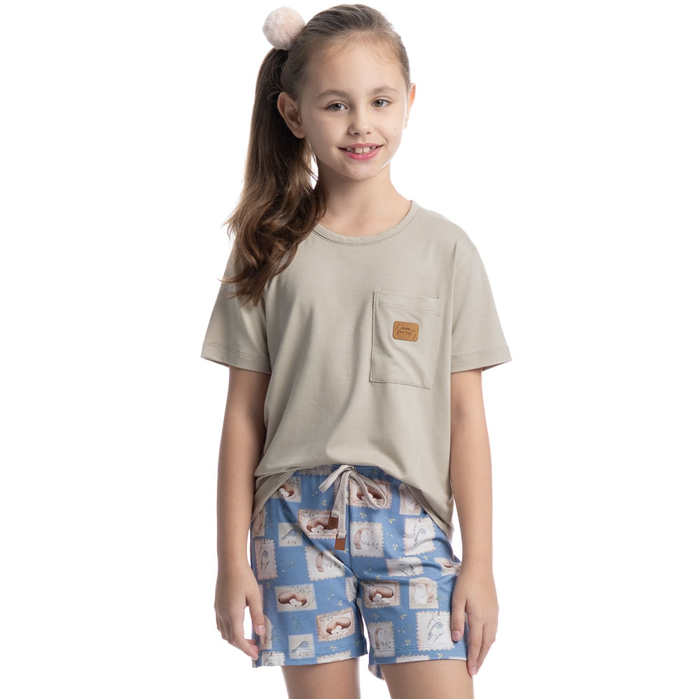 Pijama Infantil Curto Com Bolso Forest Azul - Imagem 1