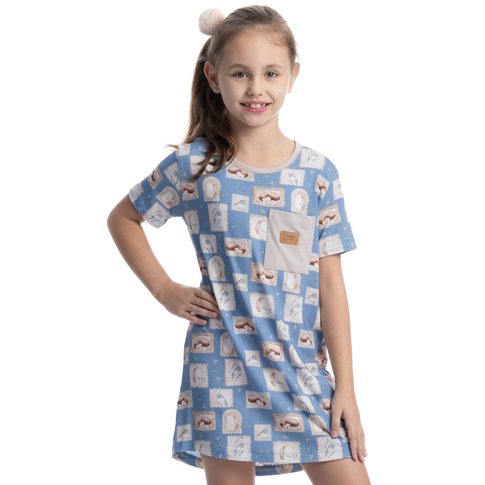 Camisão Infantil Com Bolso Forest Azul - Imagem 1