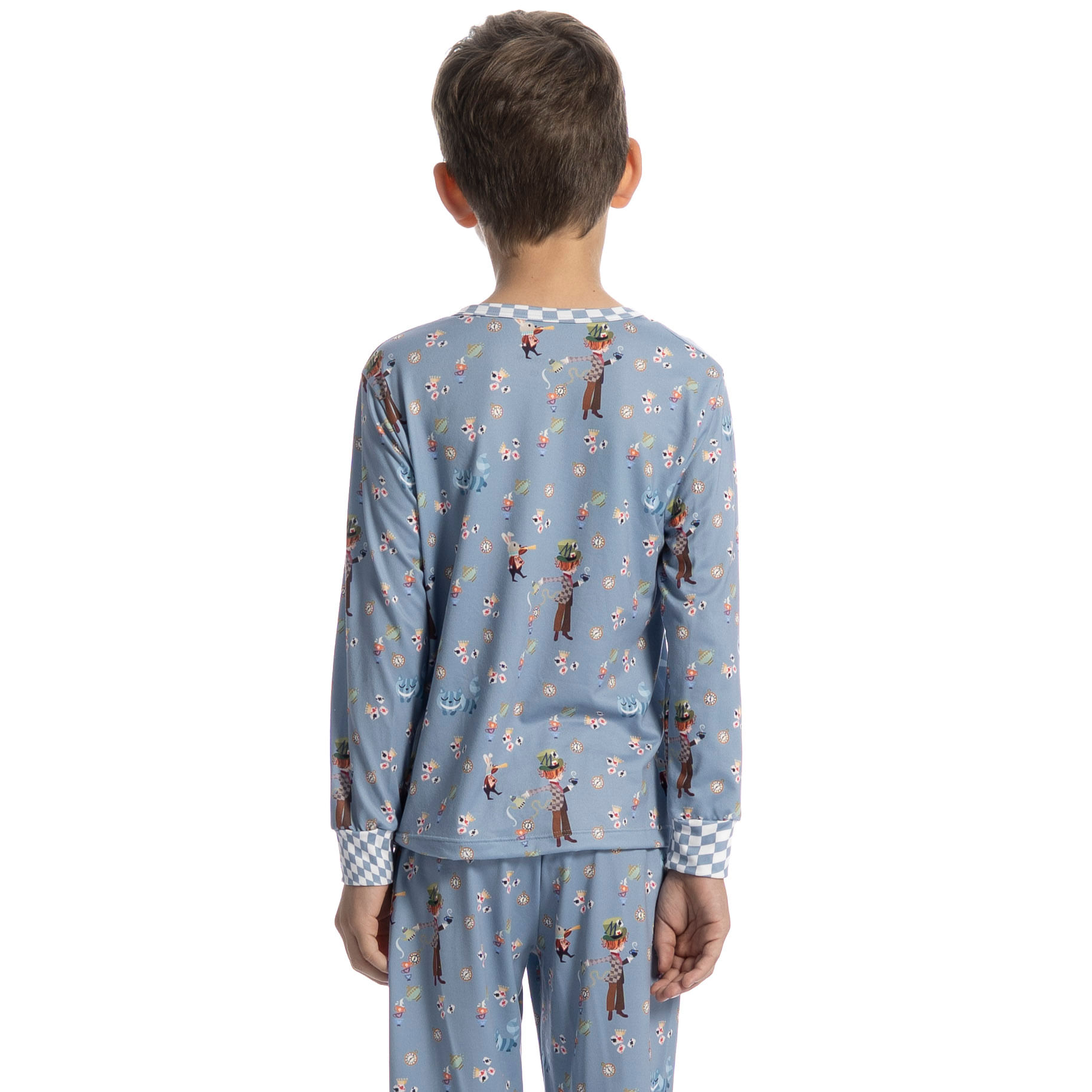 Pijama Infantil Longo Com Punho Chapeleiro Azul - Imagem 2