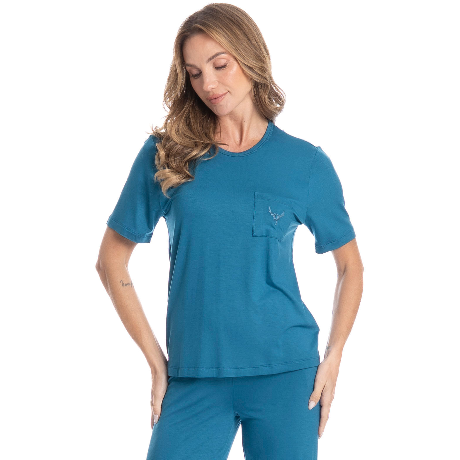 Pijama Feminino Capri Lisa Azul-2 - Imagem 1