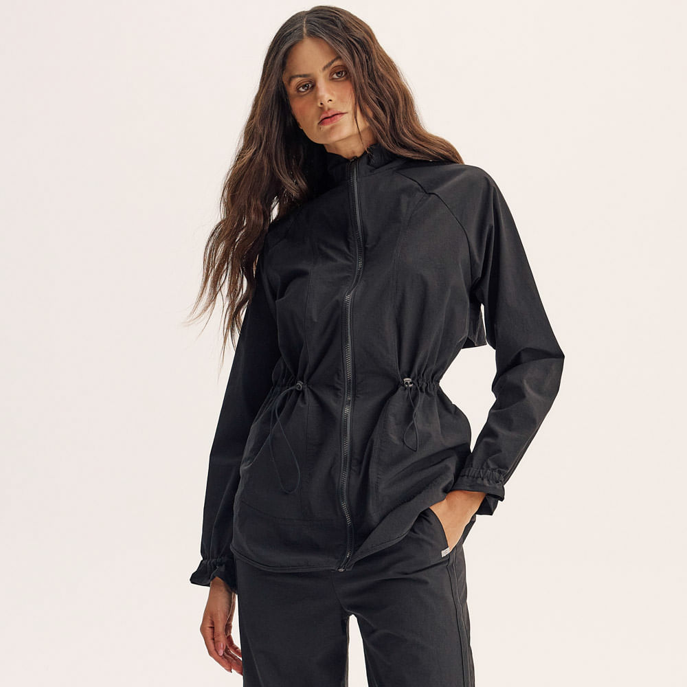 Parka Alongada Com Bolso Flex Vivame Preto - Imagem 1