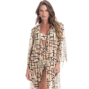 Kaftan De Tule Com Manga Xadrez