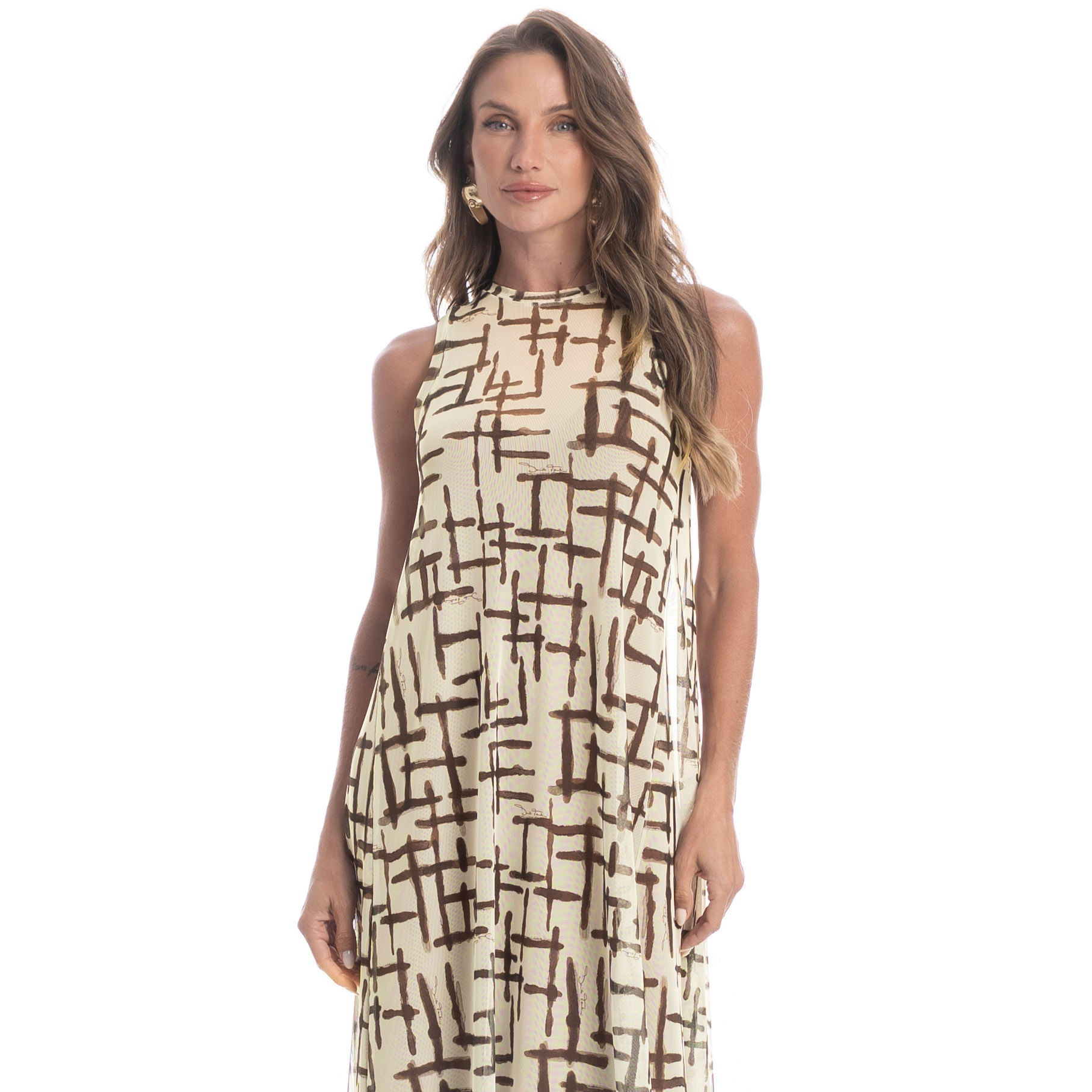 Vestido Amplo De Tule Xadrez Branco - Imagem 1