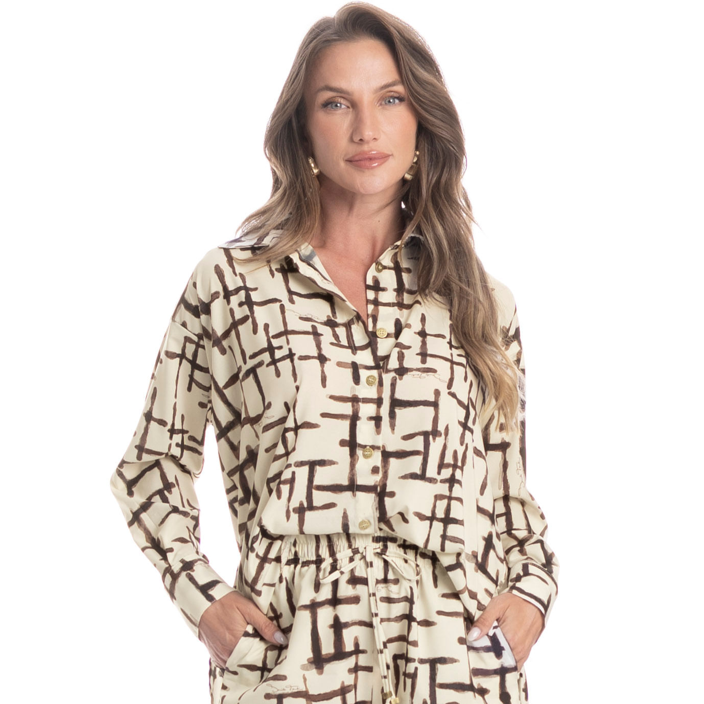 Camisa Feminina Xadrez Branco - Imagem 1